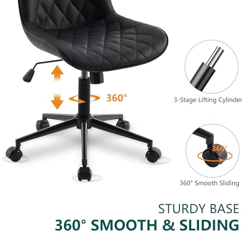 WKGZ INVESTCO Armless Comfy Home Office Chair with Wheels – Modern Black Rolling Desk Chair