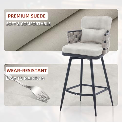 2PCS 26 Mid-Century Modern Bar Stools Set for Kitchen Island and Bar Counter, Beige Color