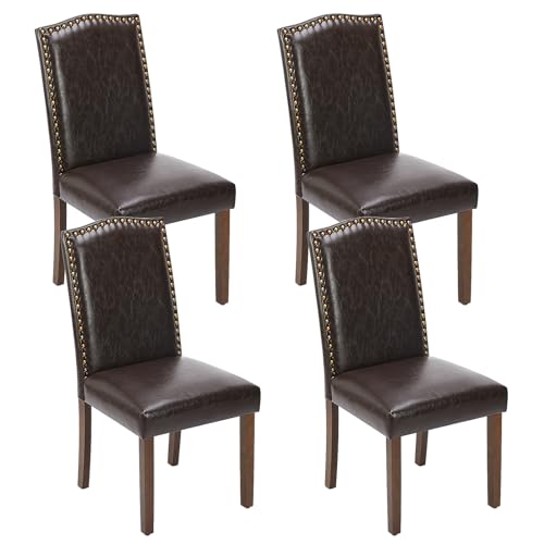 4-Piece Mid-Century Modern Brown Upholstered Dining Chair Set