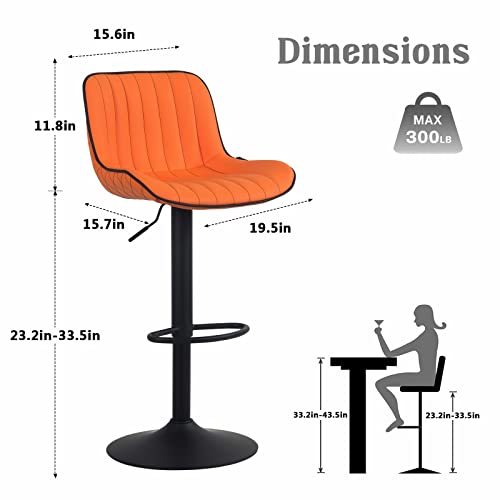 Set of 2 Orange Counter Height Bar Stools for Home Kitchen Island