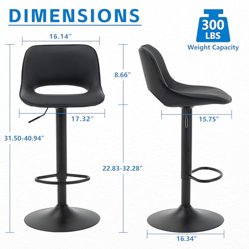 YOUNIKE Set of 2 Black Modern Swivel Bar Stools - Adjustable Faux Leather Counter Stools for Kitchen Island