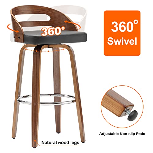 Set of 2 Swivel Bar Stools with Low Back and Cushion Seat, 24.6 Height (Black)