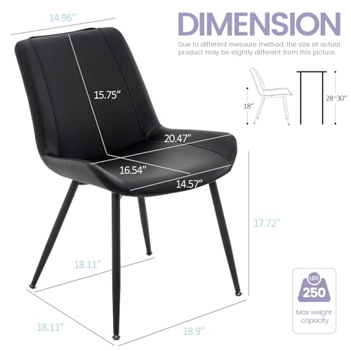 Brage Set of 2 Modern Armless Dining Chairs in Black PU Leather with Metal Legs