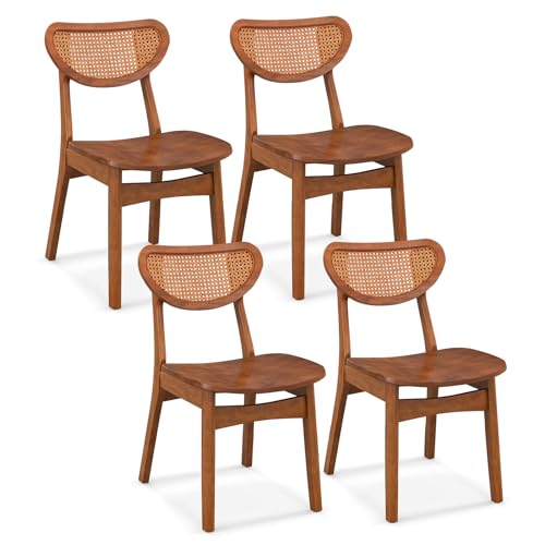 Giantex Walnut Armless Wooden Dining Chairs with Cane Back, Max 265 lbs