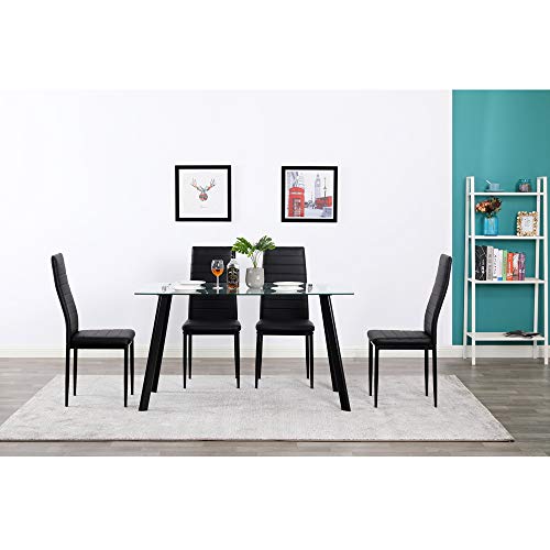 Karl Home Black Dining Chair Set of 4 - Curved Leather Dining Chairs for Kitchen and Living Room, 300lbs Capacity