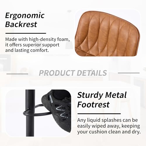 Set of 3 Adjustable Brown Swivel Bar Stools with Back for Kitchen Island