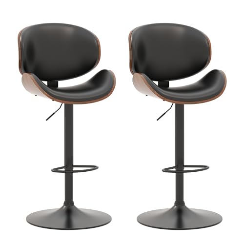 KCC Adjustable Swivel Bar Stool with PU Leather Footrest - Black