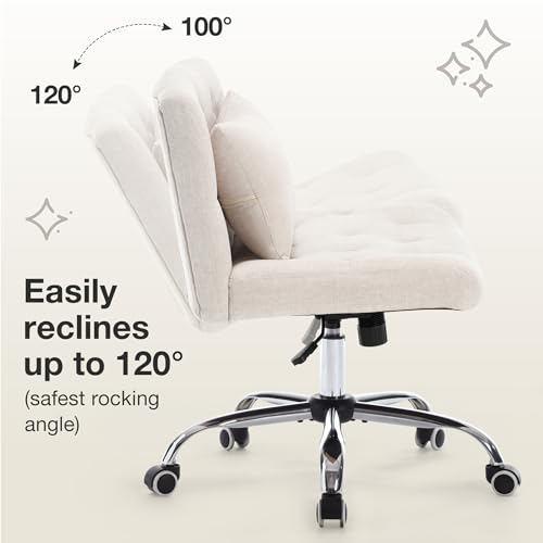 Armless Wide Seat Office Chair with Wheels and Lumbar Pillow for Women and Girls