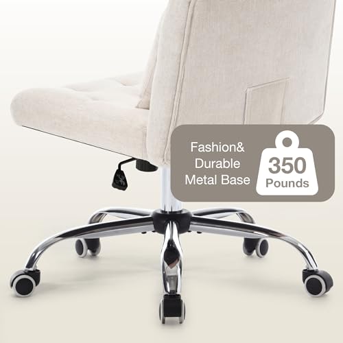 Armless Wide Seat Office Chair with Wheels and Lumbar Pillow for Women and Girls