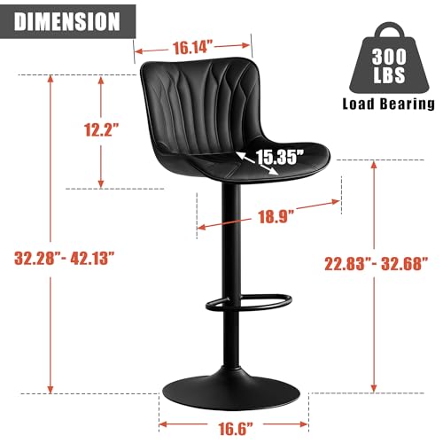 WKGZ INVESTCO Set of 2 Adjustable Black Bar Stools - 24-inch Swivel Modern Stools with Back for Kitchen Island
