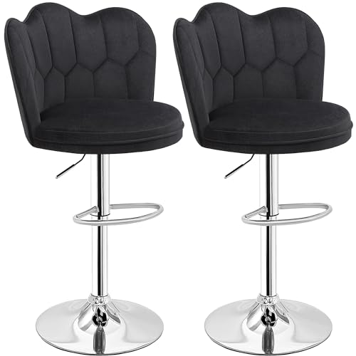 VECELO Adjustable Black Velvet Bar Stools with Back for Home Dining Room (Set of 2)