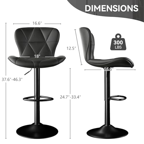 Set of 2 Adjustable Swivel Faux Leather Bar Stools with High Backrest for Kitchen Island - Black