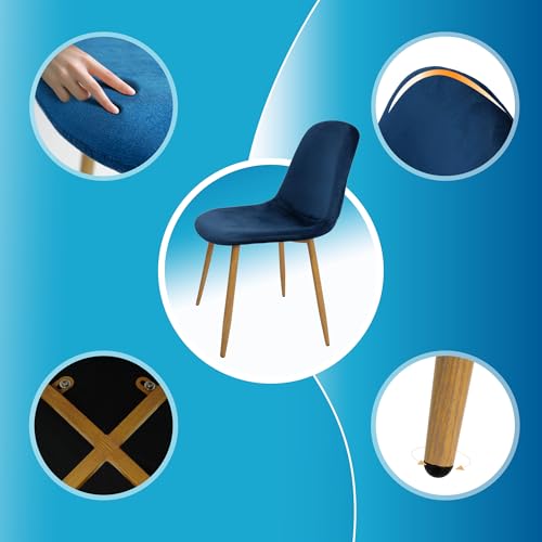 CangLong Blue Velvet Dining Chairs with Upholstered Backs and Metal Legs, Set of 2