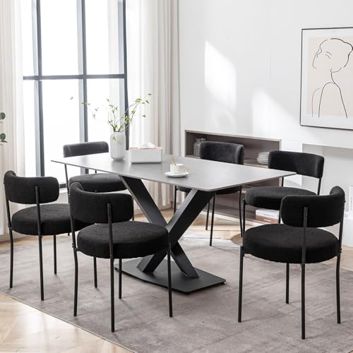 4 Black Bouclé Dining Chairs with Metal Legs