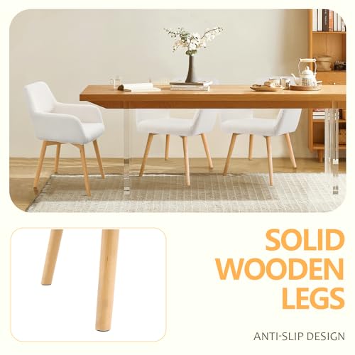 Mid Century Modern Upholstered Dining Chairs Set of 2, 4, or 6 - Comfy Accent Chairs for Kitchen, Living Room, and Bedrooms (Wool White)