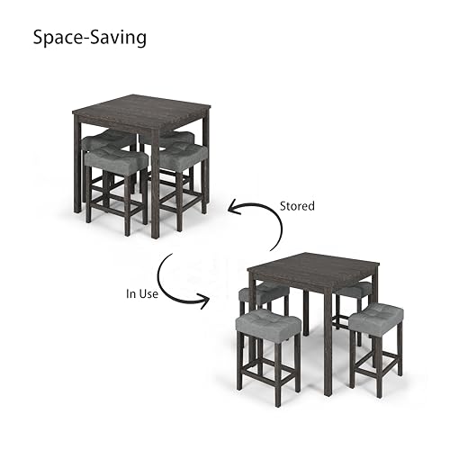 5-Piece Black Modern Dining Table Set for Kitchen with 35-Inch Table and 4 Stools