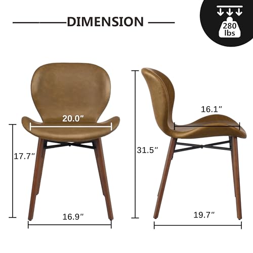 KithKasa Set of 4 Mid Century Modern Faux Leather Dining Chairs with Walnut Legs, Brown