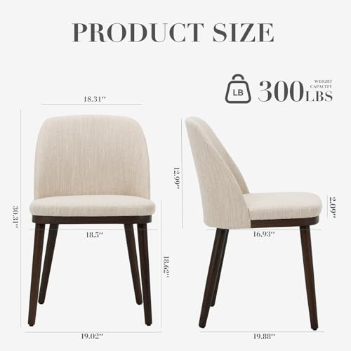 COLAMY Set of 4 Upholstered Dining Chairs, Modern Beige Fabric Side Chairs with Wood Legs for Kitchen and Dining Room