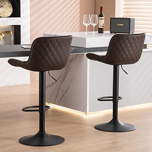WKGZ INVESTCO Brown Mid-Century Modern Swivel Bar Stools with Backs