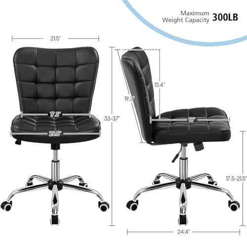 Yaheetech Modern Armless Desk Chair with Adjustable Height and Rolling Wheels, Black Faux Leather