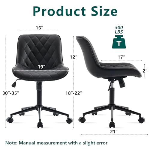 WKGZ INVESTCO Armless Comfy Home Office Chair with Wheels – Modern Black Rolling Desk Chair