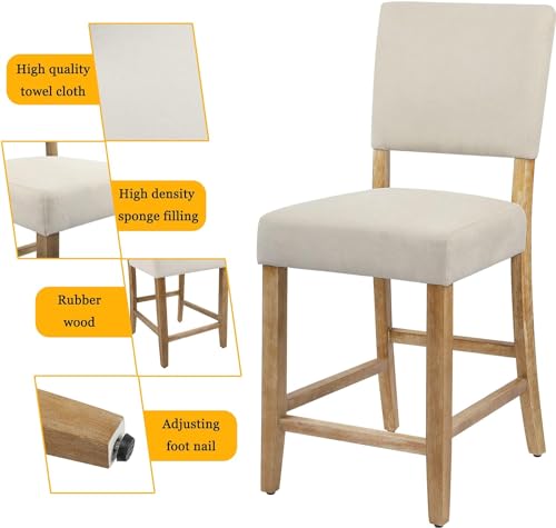 DAGONHIL 24 Upholstered Bar Stools Set of 4 with Wood Legs - Beige Kitchen Counter Chairs