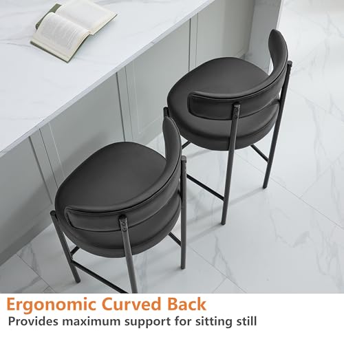 Set of 3 Black Faux Leather Counter Height Bar Stools with Backs for Kitchen Island/Kitchen Counter
