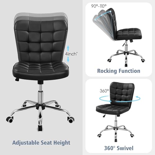 Yaheetech Modern Armless Desk Chair with Adjustable Height and Rolling Wheels, Black Faux Leather