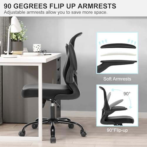 Ergonomic Black PU Leather Desk Chair with Flip-up Armrests