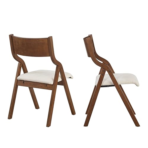 Set of 2 Modern Upholstered Folding Chairs for Kitchen Dining - Walnut