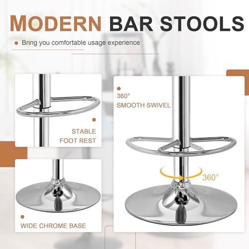 Modern PU Leather Bar Stools Set of 2 for Kitchen Counter Island, X-Large Size - Brown