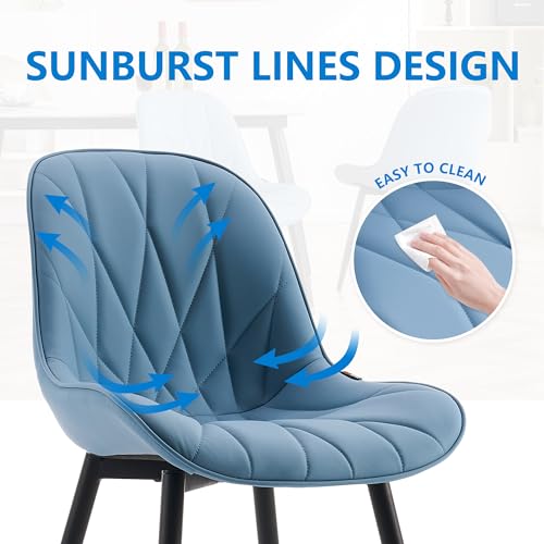 YOUNIKE Set of 2 Blue Faux Leather Dining Chairs - Modern Armless Kitchen and Bedroom Seats
