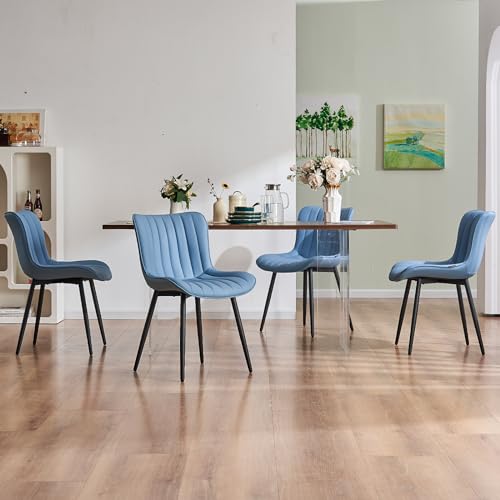 WKGZ INVESTCO Mid-Century Modern Blue Faux Leather Dining Chair Set