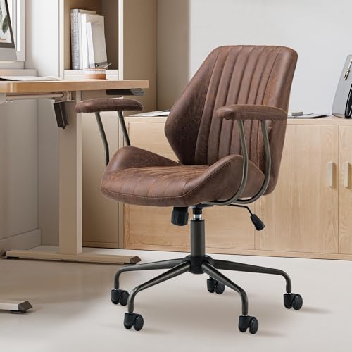 Dark Brown Mid Century Modern Ergonomic Office Chair with Lumbar Support