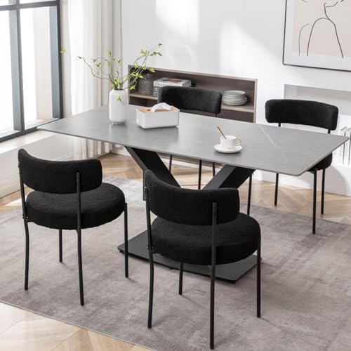 4 Black Bouclé Dining Chairs with Metal Legs
