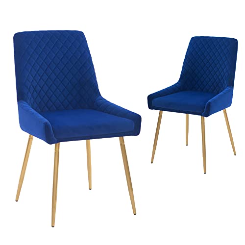 Mid-Century Velvet Upholstered Side Chairs, Set of 2, Sapphire Blue - for Kitchen, Dining, Living, Guest, Bed Room
