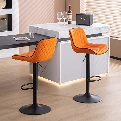 2-piece Orange Counter Height Bar Stool Set for Kitchen Island