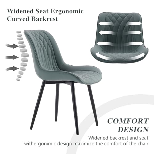 YOUNIKE Set of 2 High Back Mid Century Modern Dining Chairs - Greyish Green PU Faux Leather with Metal Legs