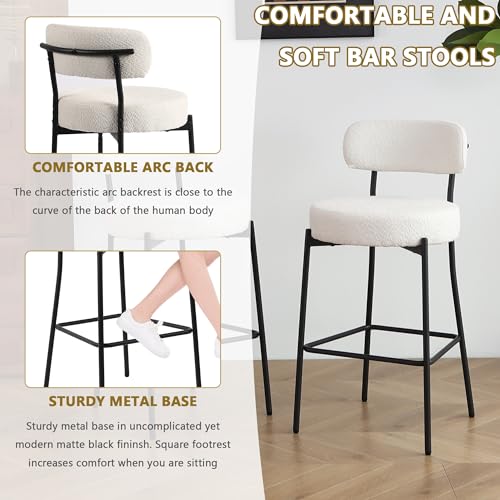 Modern White Bar Stools Set of 2 for Kitchen Island, 27 Counter Height