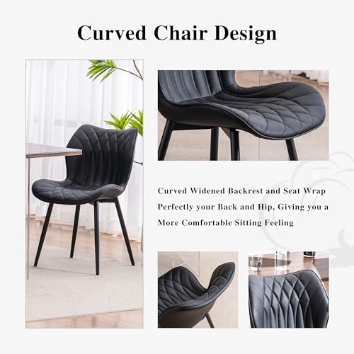 YOUNIKE Set of 2 Upholstered Faux Leather Dining Chairs with Adjustable Metal Legs - Black