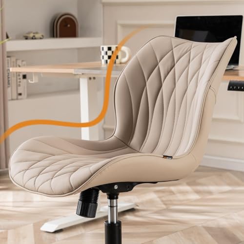 WKGZ INVESTCO Ergonomic Armless Desk Chair - Adjustable Comfortable Office Chair with Wheels in Khaki