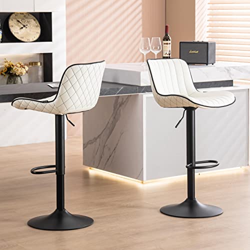 WKGZ INVESTCO Set of 2 Modern White Adjustable Swivel Bar Stools with Backs for Kitchen Island