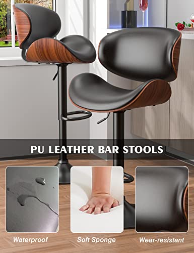 Set of 2 Adjustable Swivel Bar Stools for Kitchen and Dining, Black PU Leather