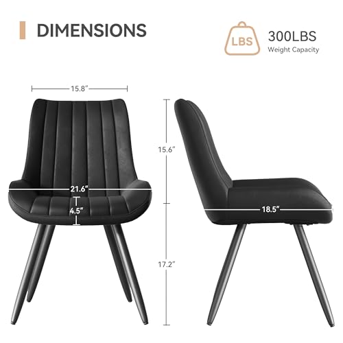 Sleek Black Mid-Century Modern Dining Chair Set with Cushions