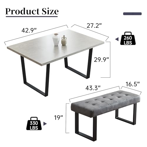 3-Piece Modern Dining Table Set with Corner Bench and Extra Bench for Family Rooms