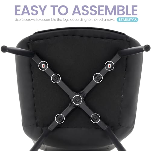 Brage Set of 2 Modern Armless Dining Chairs in Black PU Leather with Metal Legs