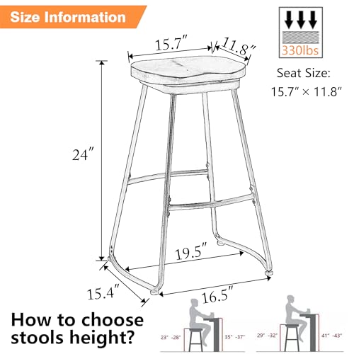 Alunaune Set of 4 Backless Metal Saddle Seat Bar Stools - Brown