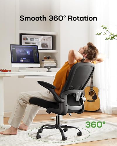 Ergonomic Marsail Office Chair: Mesh Back Desk Chair with Adjustable Lumbar Support and Flip-up Armrests (Bright Black)