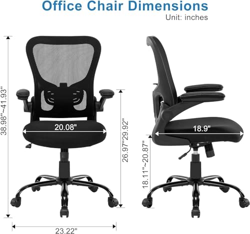 Ergonomic Black Office Chair with Adjustable Lumbar Support and Flip-Up Armrests