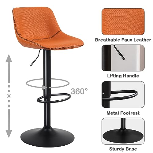 WKGZ INVESTCO Set of 2 Modern Adjustable Faux Leather Swivel Bar Stools for Kitchen Islands